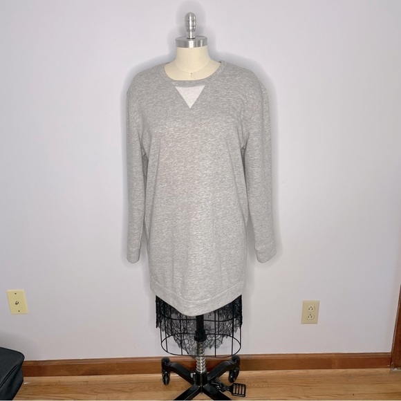 BCBGMAXAZRIA Gray Sweatshirt Dress with Lace Hemline- Size Medium - Picture 4 of 12
